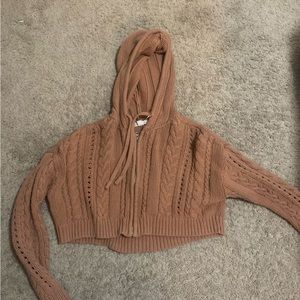Brown knit crop zip up hoodie